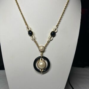 Talbots Long Faux Pearl and Enamel Statement Necklace